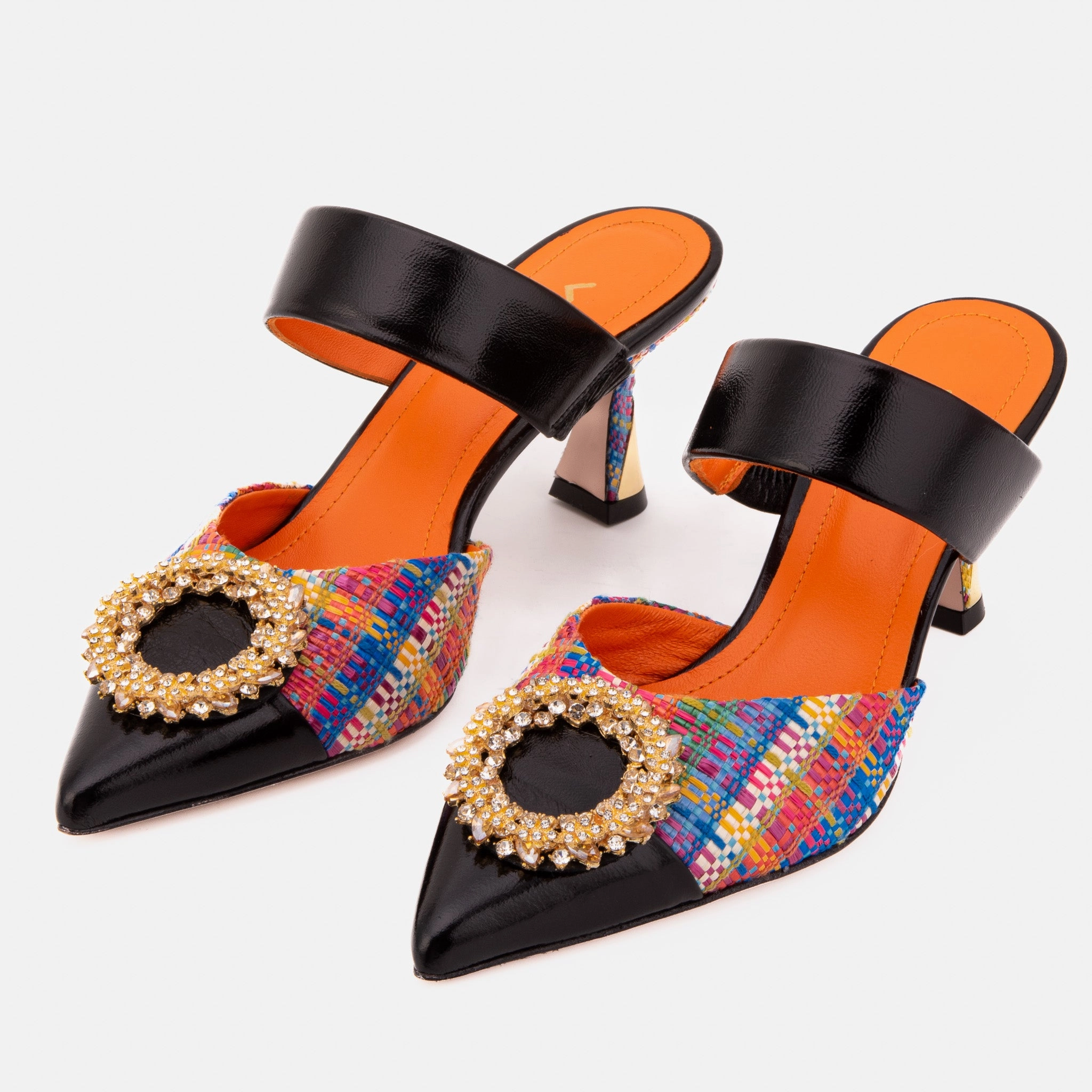The Valencia Multicolor Leather Women Jewel Heel Mule Sandal hypoallergenic No-Fuss Wear
