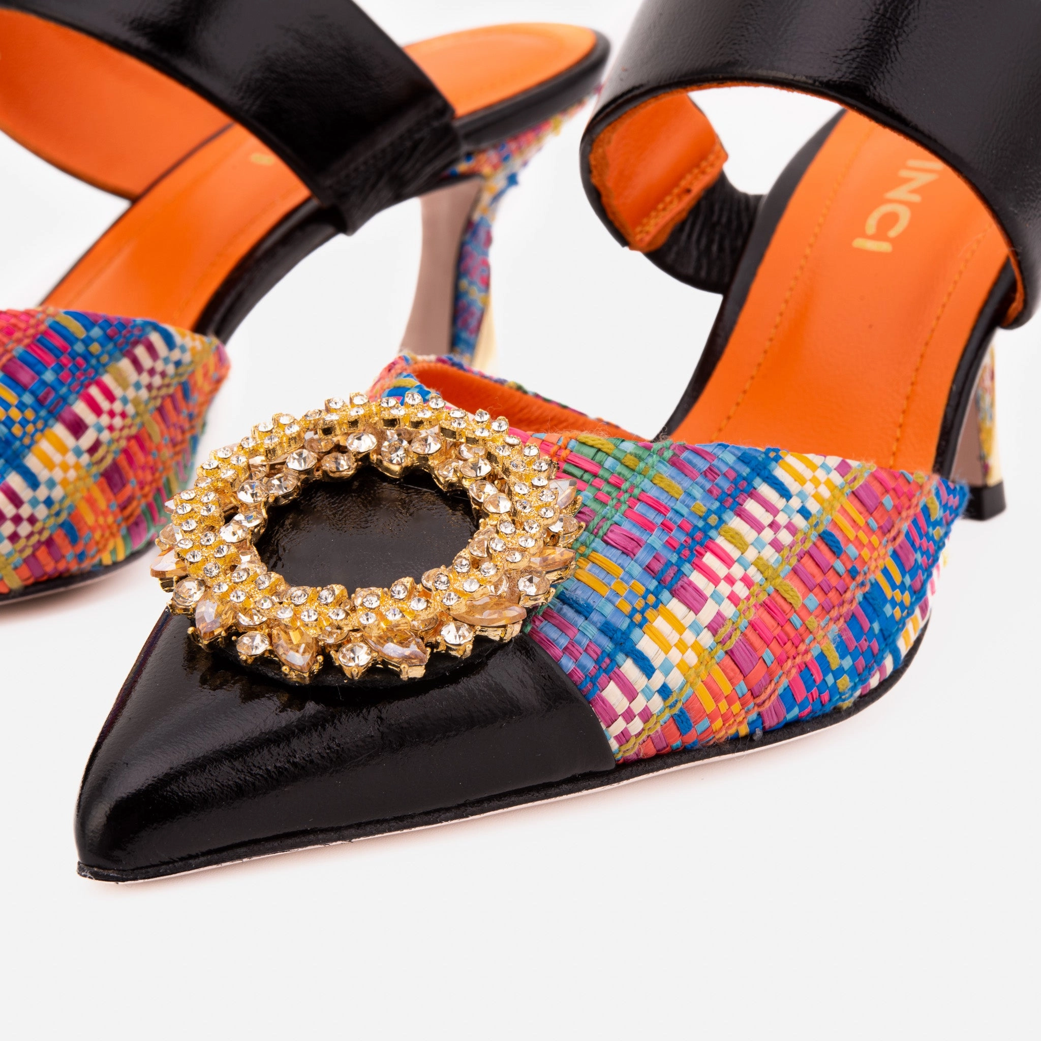 Closed Cell Foam The Valencia Multicolor Leather Women Jewel Heel Mule Sandal