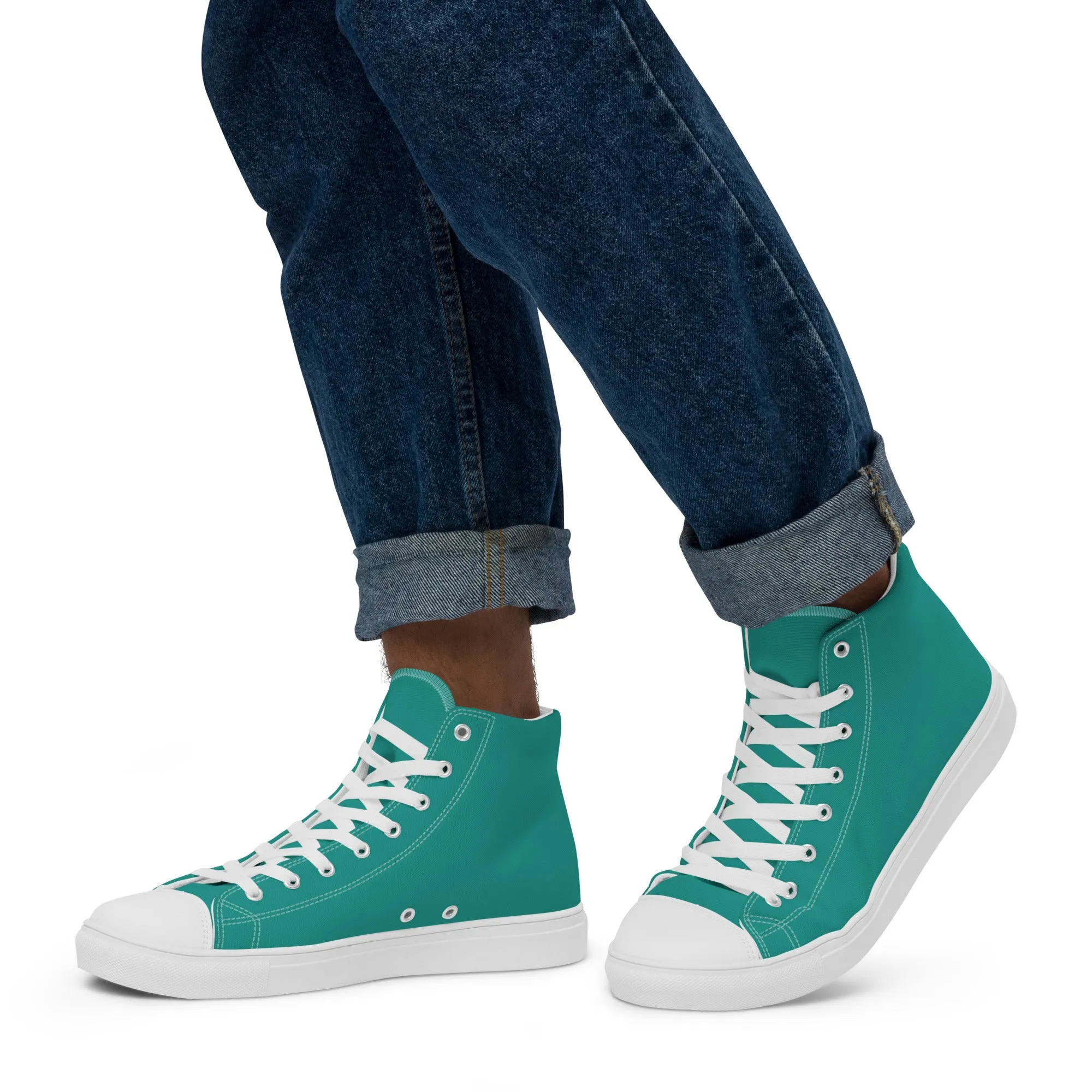 Aqua Blue Men’s high top canvas shoes, Margarita Drinking Shoes