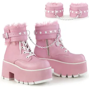 ASHES-57 DemoniaCult Baby Pink Vegan Leather Sexy Women's Ankle Boots (Alternative Footwear)