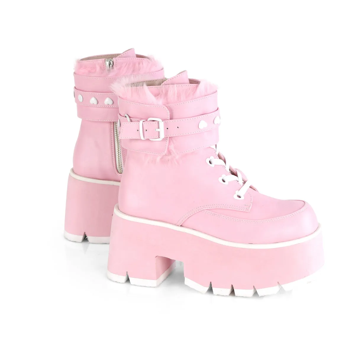 ASHES-57 DemoniaCult Baby Pink Vegan Leather Sexy Women's Ankle Boots (Alternative Footwear)