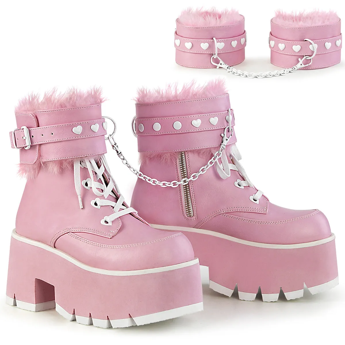 ASHES-57 DemoniaCult Baby Pink Vegan Leather Sexy Women's Ankle Boots (Alternative Footwear)