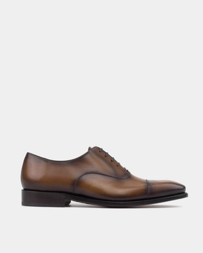Ashford Cognac Cap Toe Oxford with Half-Rubber Soles - 722 Mid Heel