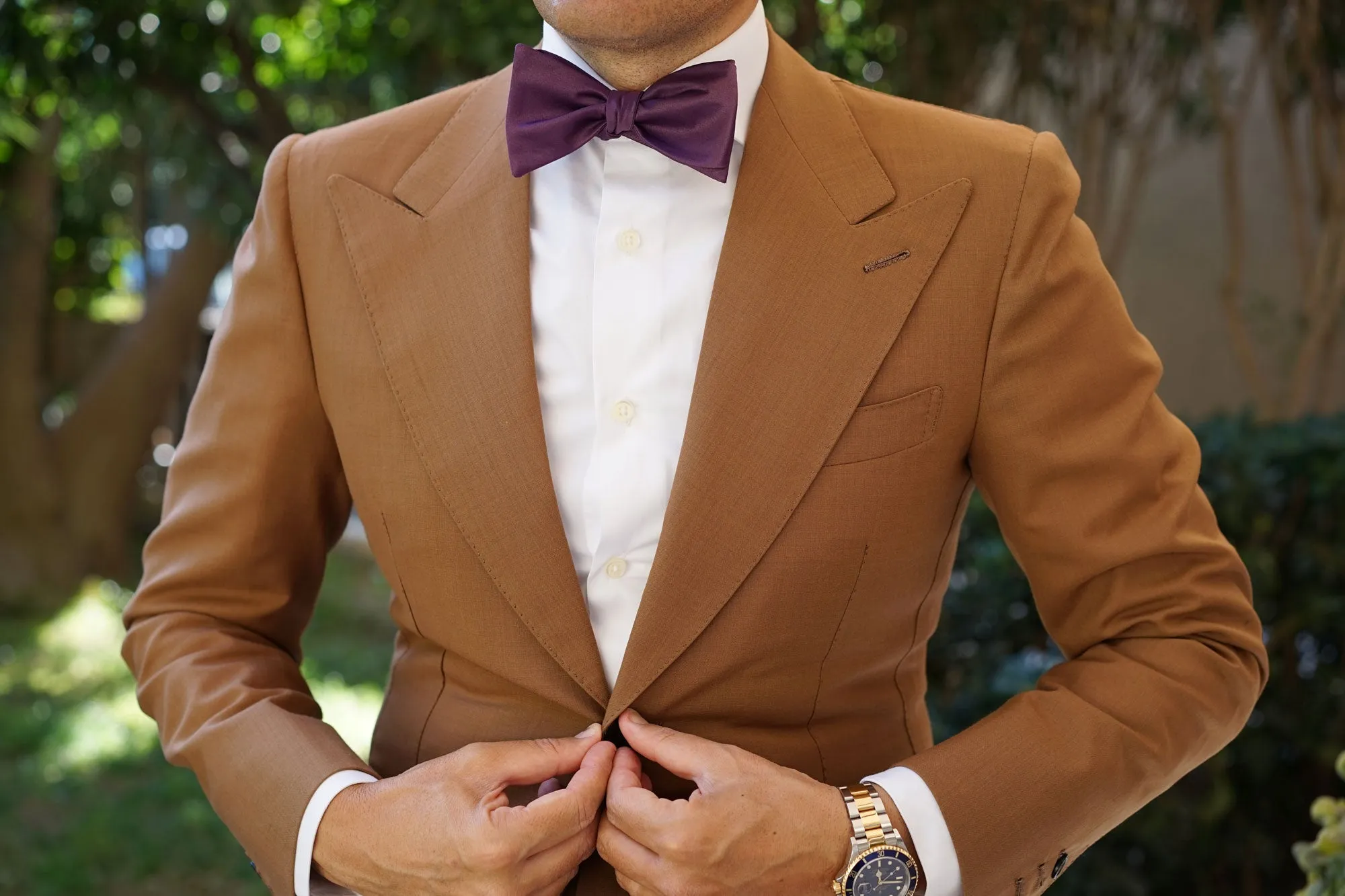 Aubergine Purple Satin Self Bow Tie