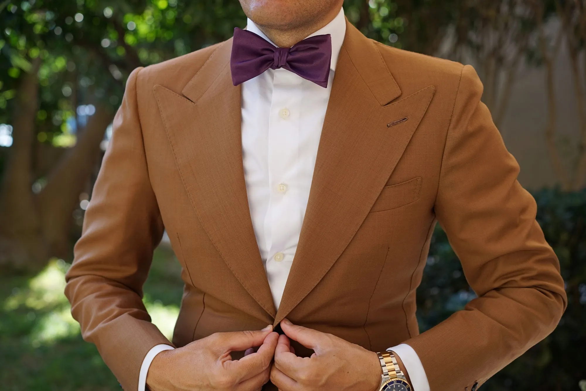 Aubergine Purple Satin Self Bow Tie
