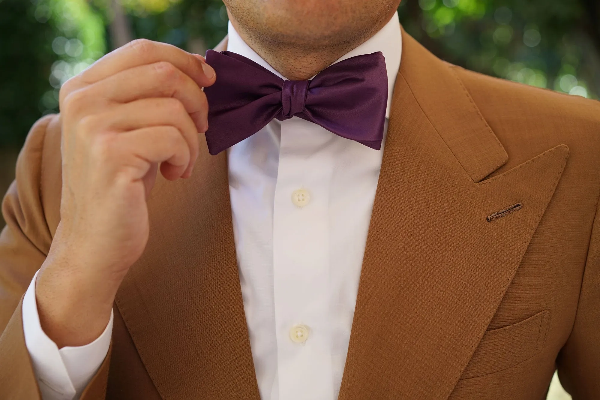 Aubergine Purple Satin Self Bow Tie