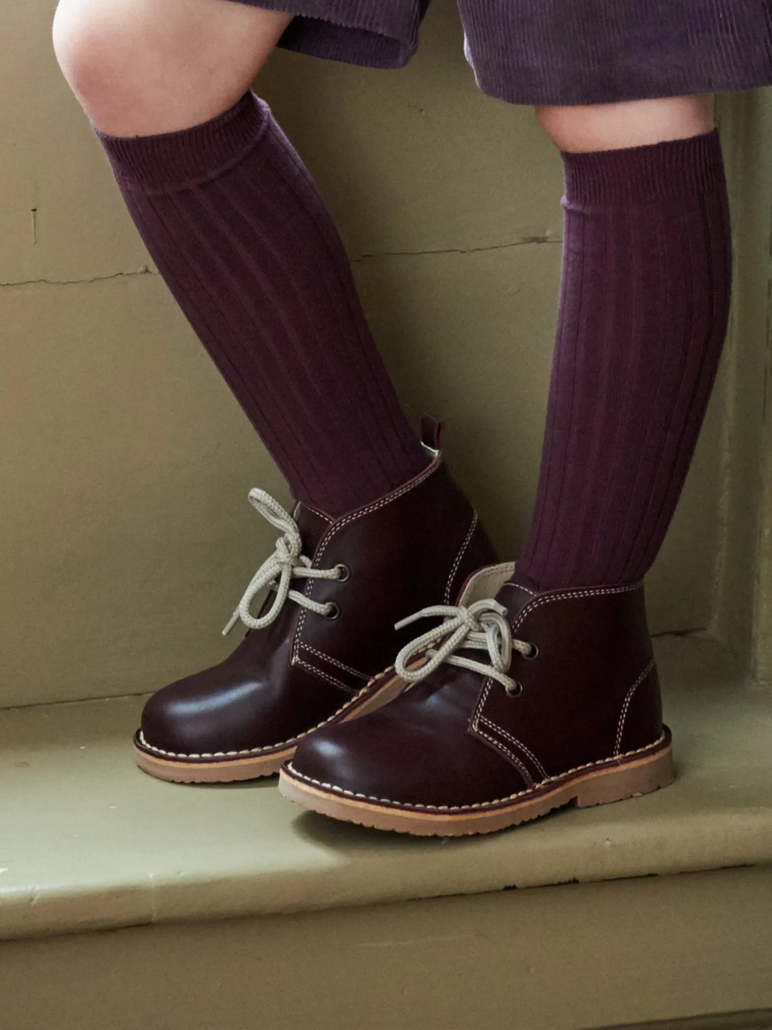 Aubergine Ribbed Knee High Kids Socks
