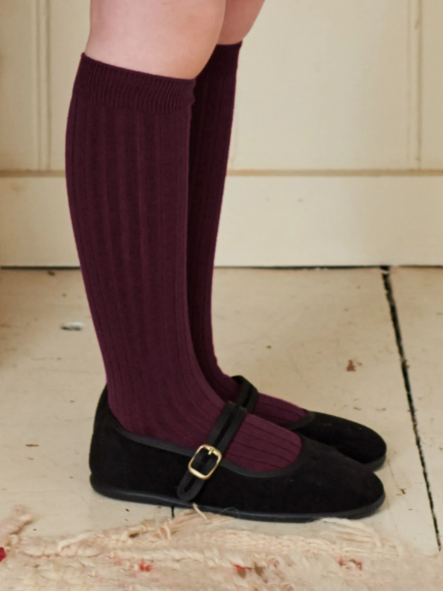 Aubergine Ribbed Knee High Kids Socks