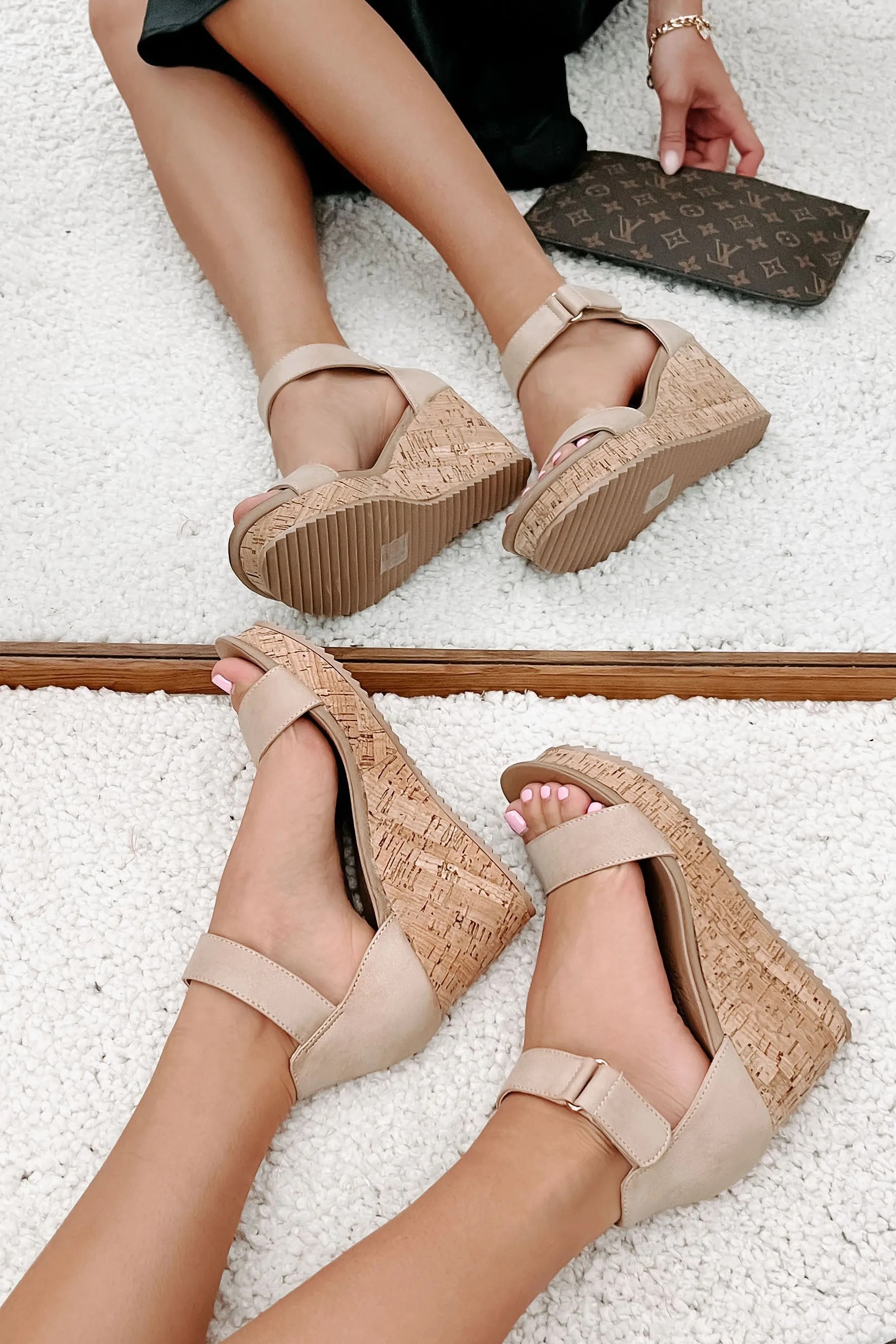 Avalon Cork Wedge Sandals (Metallic Nude)