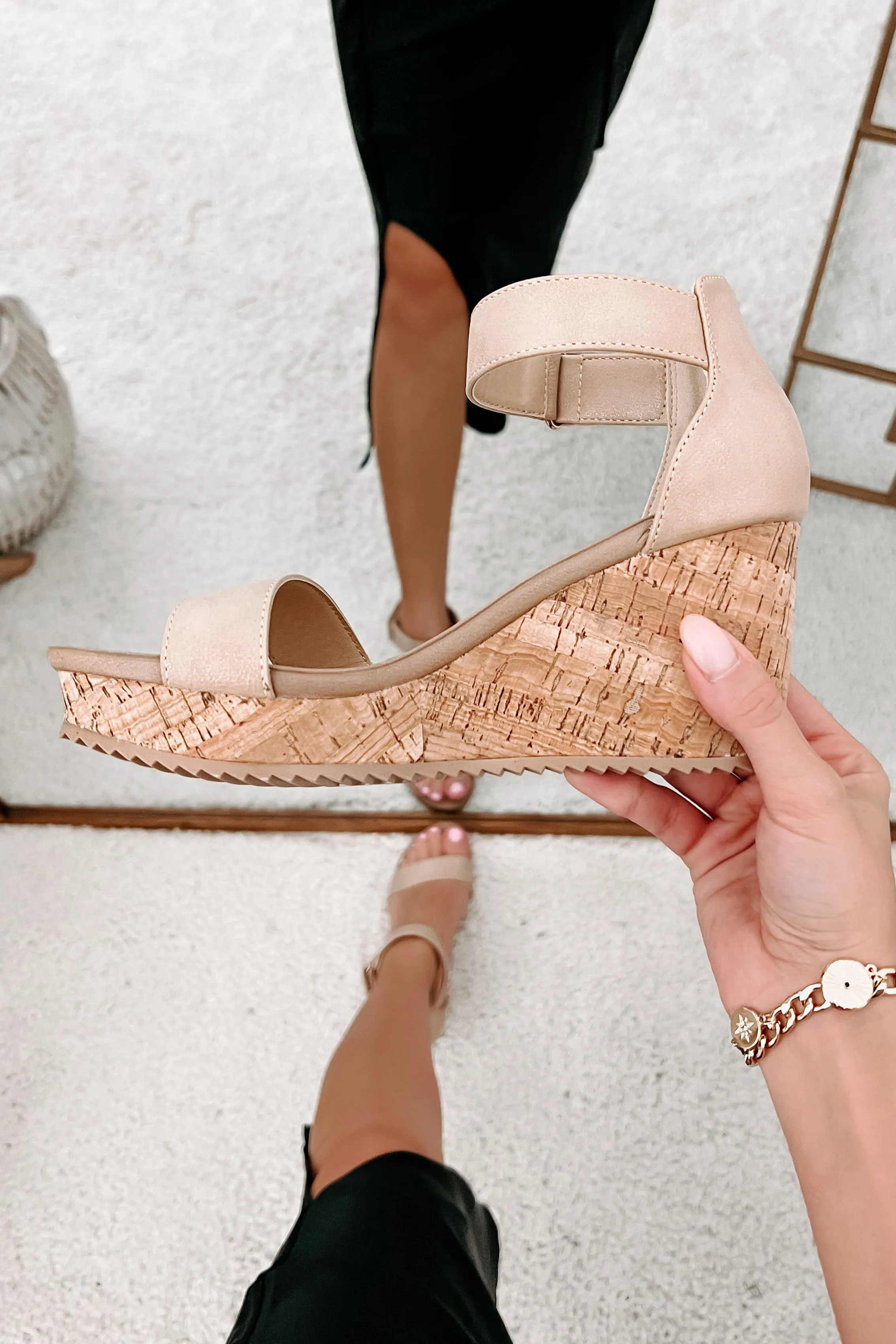 Avalon Cork Wedge Sandals (Metallic Nude)