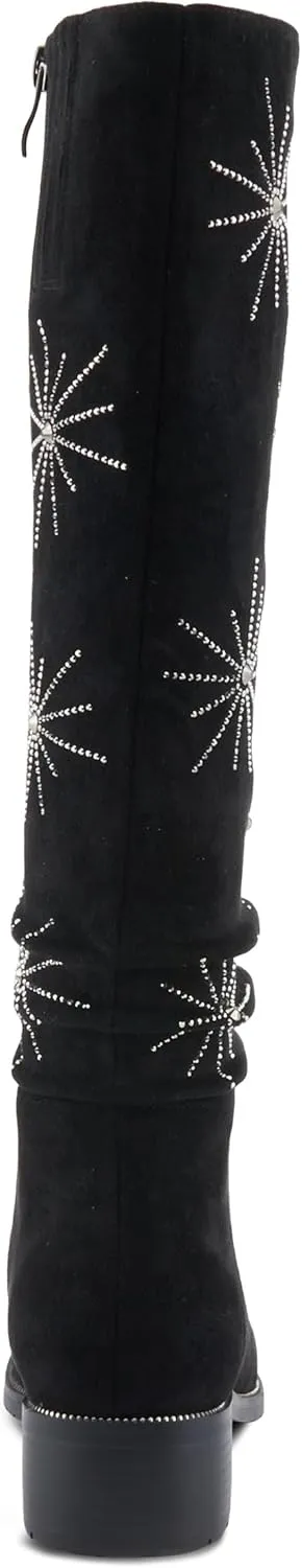 Azura Women's STARDUSK Knee-High Boots with Crystal Accents, Soft Microsuede, and Faux Fur Lining