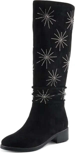 Azura Women's STARDUSK Knee-High Boots with Crystal Accents, Soft Microsuede, and Faux Fur Lining