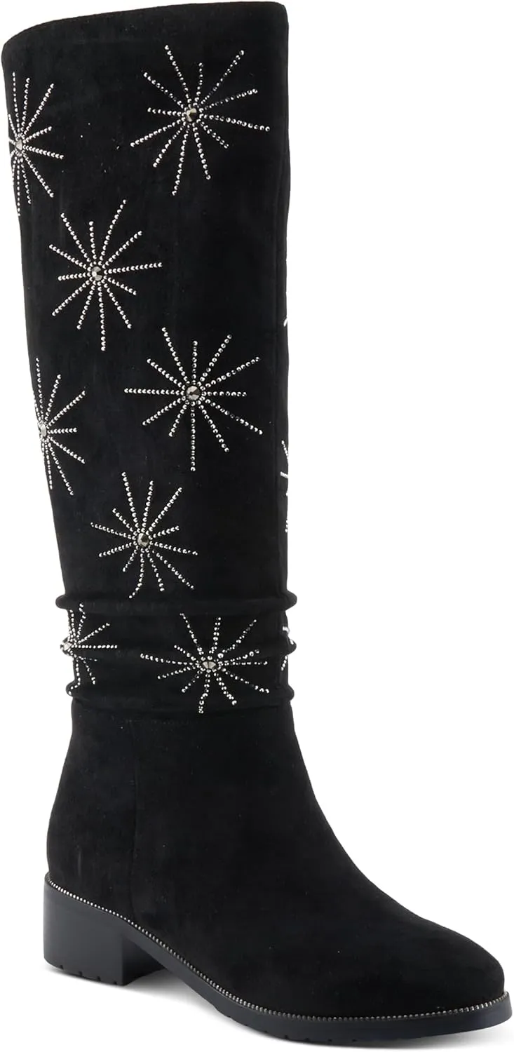 Azura Women's STARDUSK Knee-High Boots with Crystal Accents, Soft Microsuede, and Faux Fur Lining