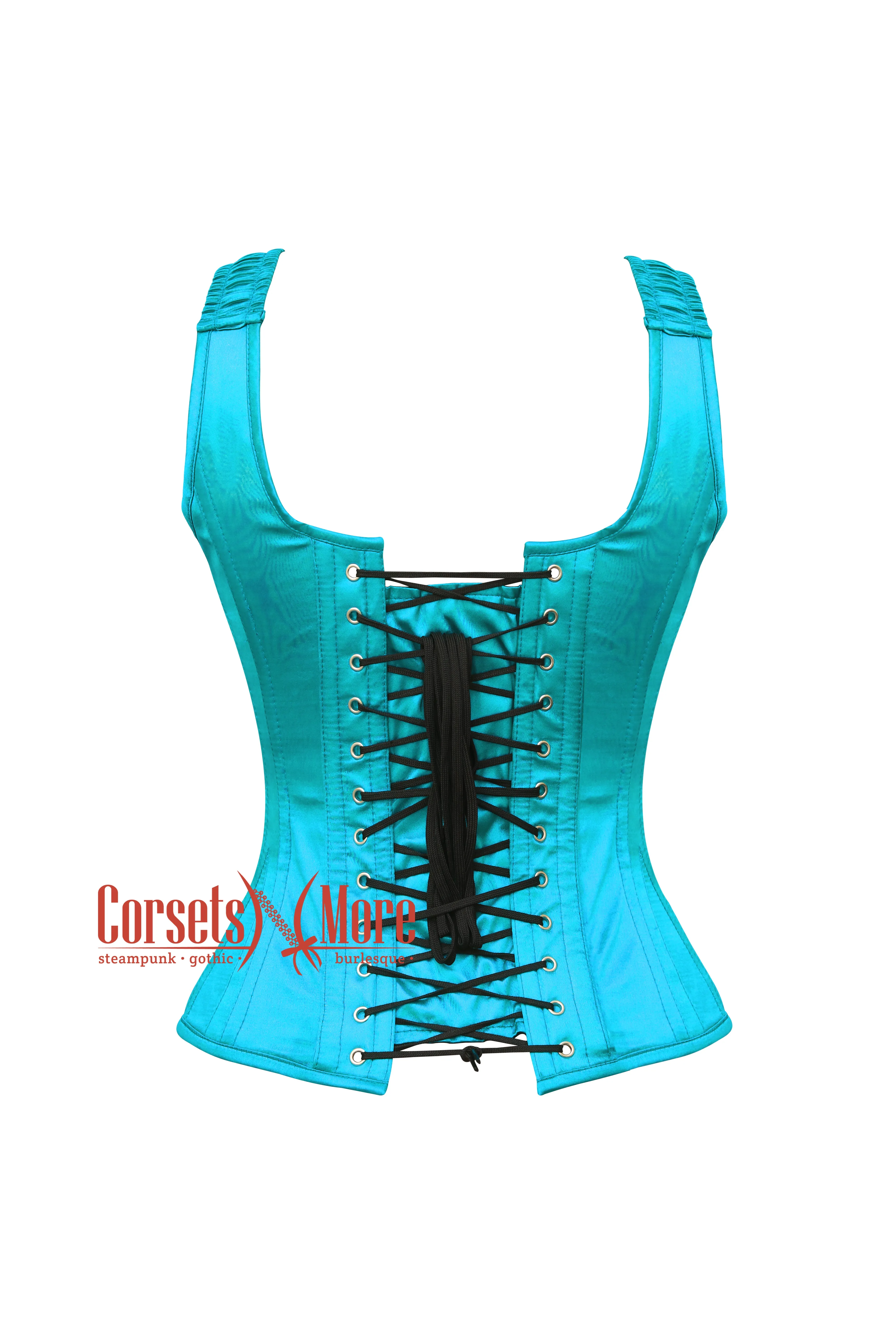Baby Blue Satin Shoulder Strap Gothic Zipper Overbust Corset