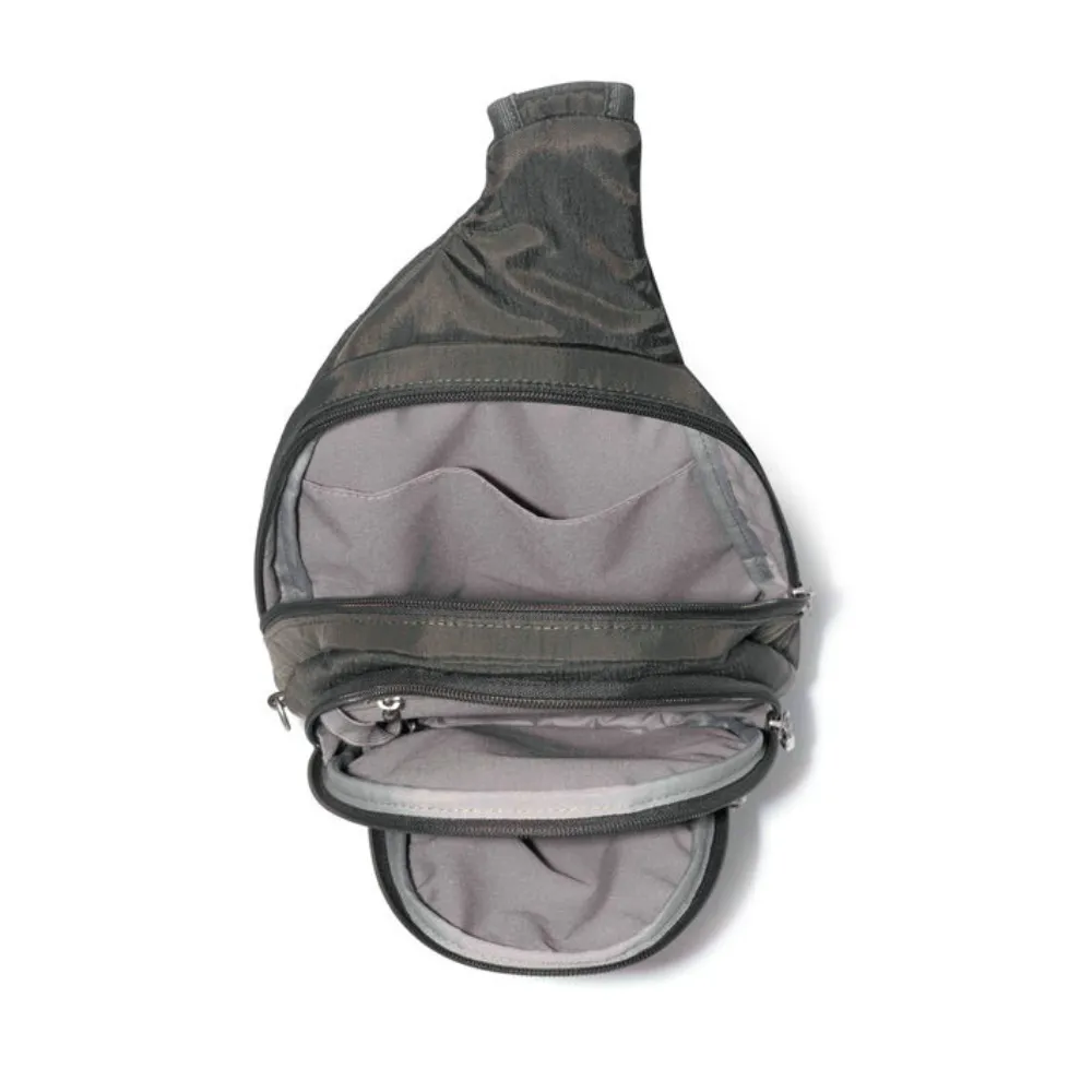 Baggallini Securtex Anti-Theft Multi Zip Charcoal Sling (Women's)
