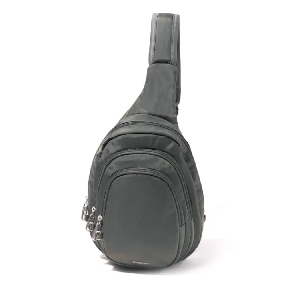 Baggallini Securtex Anti-Theft Multi Zip Charcoal Sling (Women's)