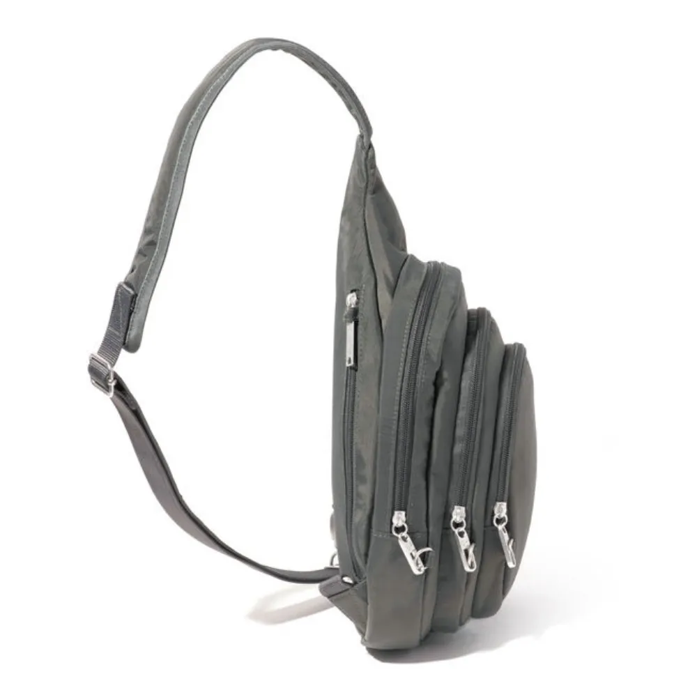 Baggallini Securtex Anti-Theft Multi Zip Charcoal Sling (Women's)
