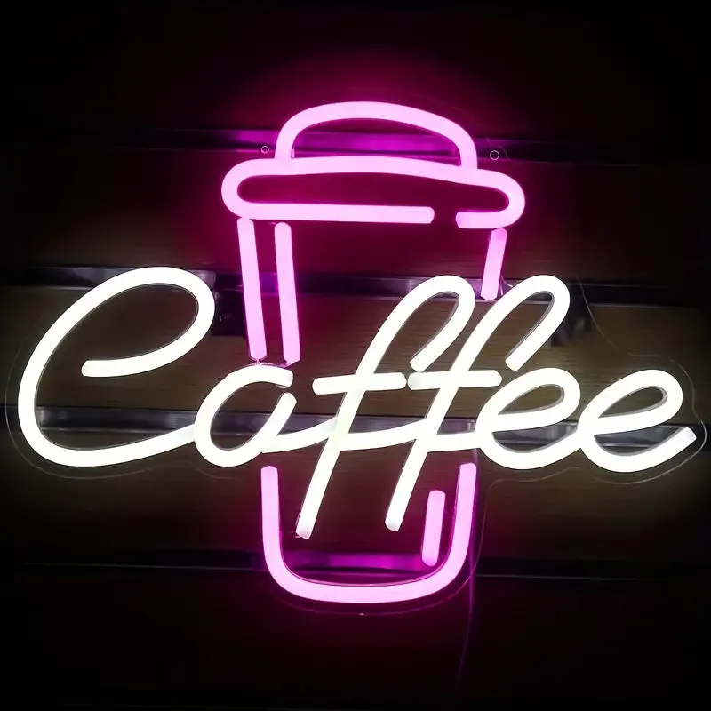 Bar Cafe' Coffee Neon Sign Pink White LED
