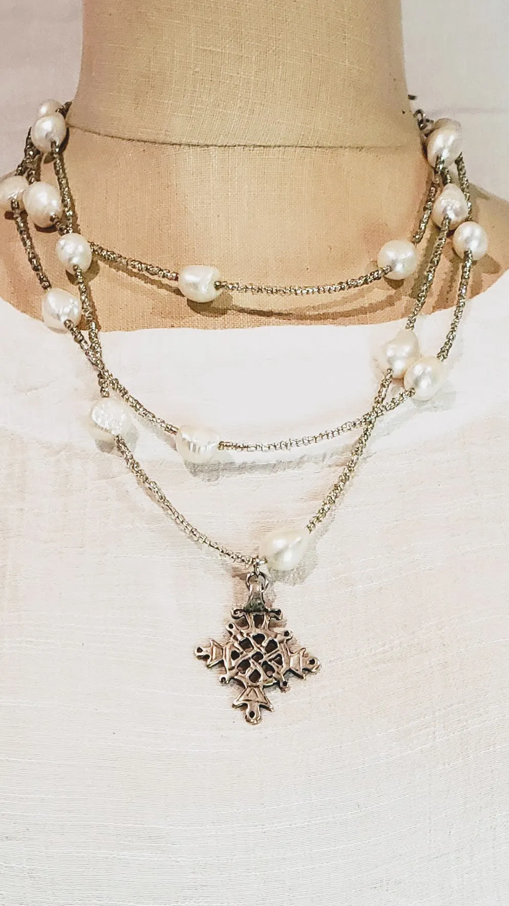 Baroque Freshwater Pearl Necklace With Cross