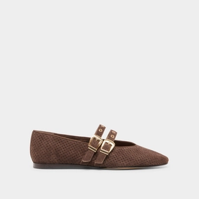 Pollen Walk BAYLEE GROMMET BALLET FLATS DK BROWN PERFORATED SUEDE