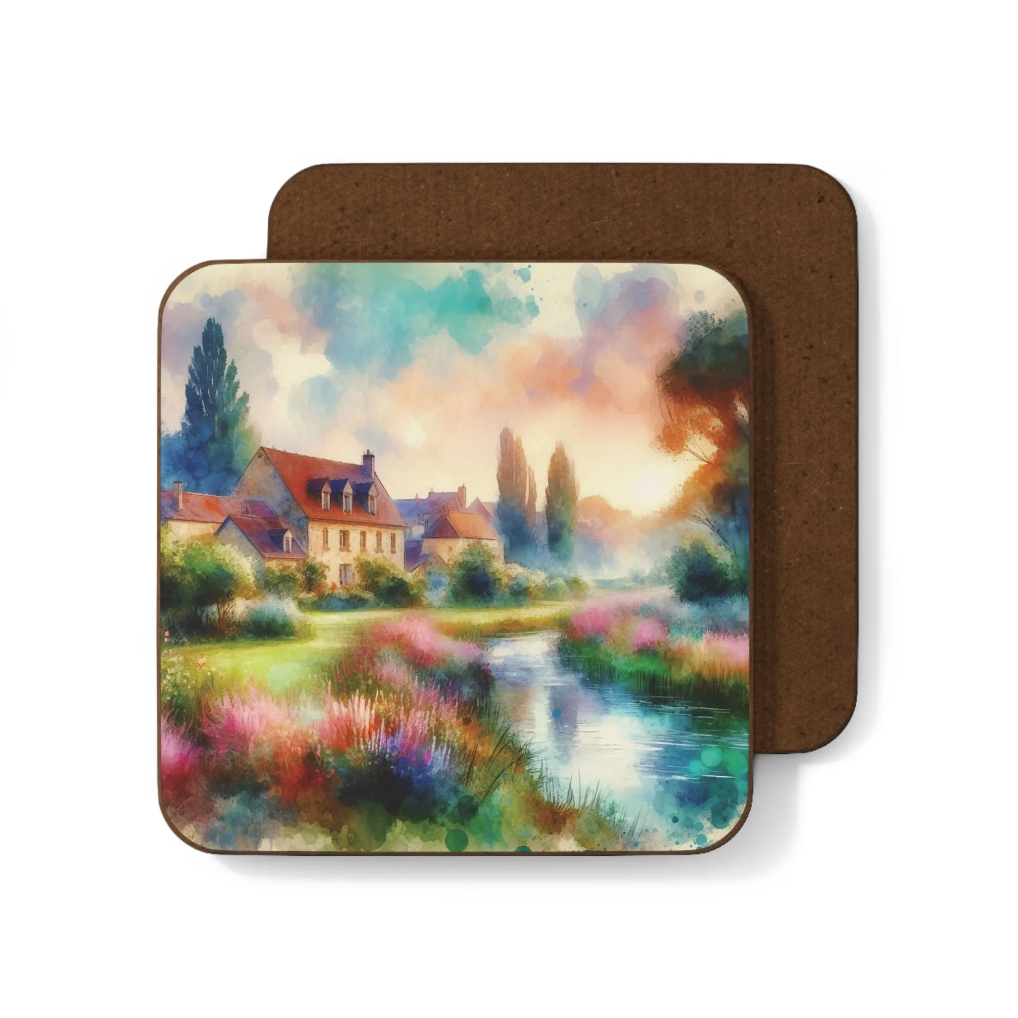 Beautiful houses and a colourful landscape in spring Hardboard Back Coaster