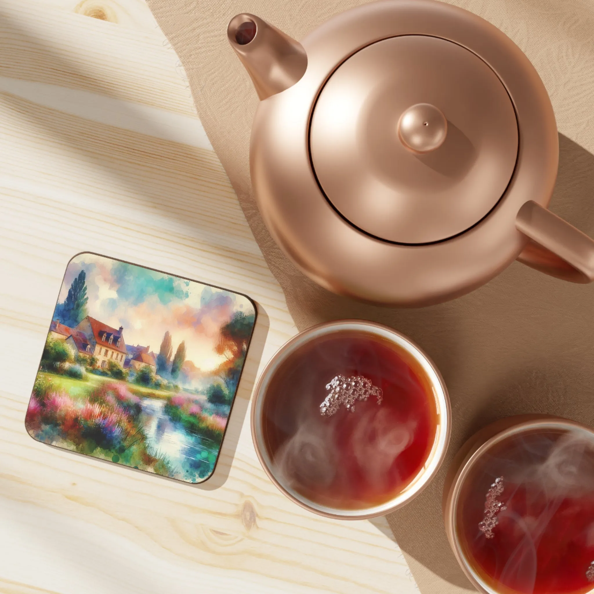 Beautiful houses and a colourful landscape in spring Hardboard Back Coaster