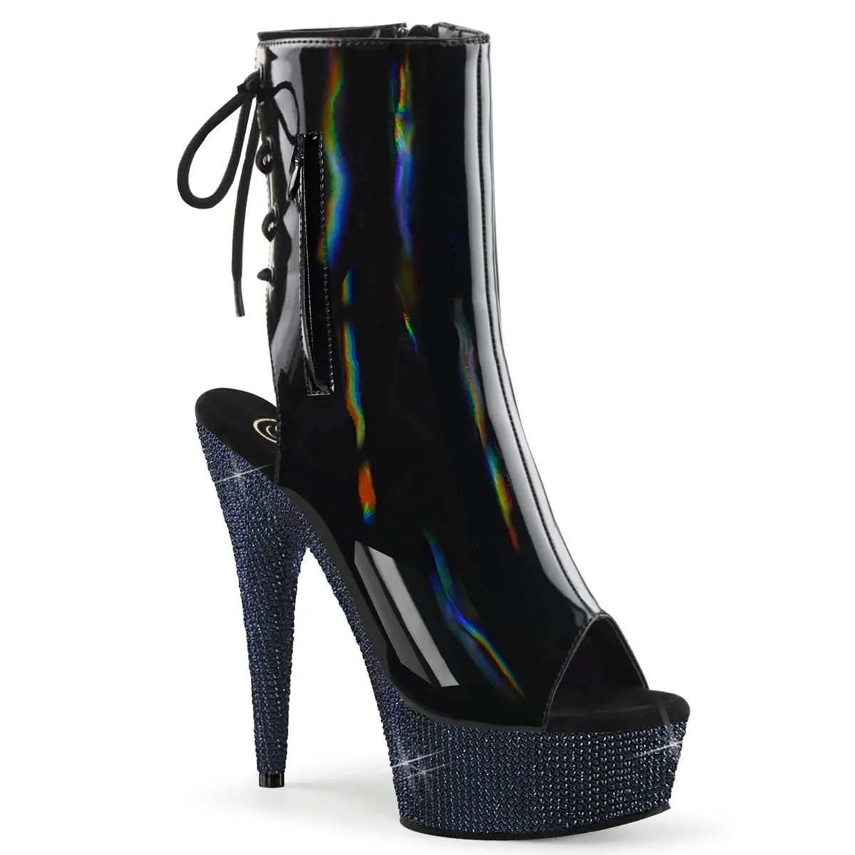 BEJEWELED-1018DM-6 Pleaser Black Holo Patent Sexy Platform Shoes (Pole Dancing Heels)