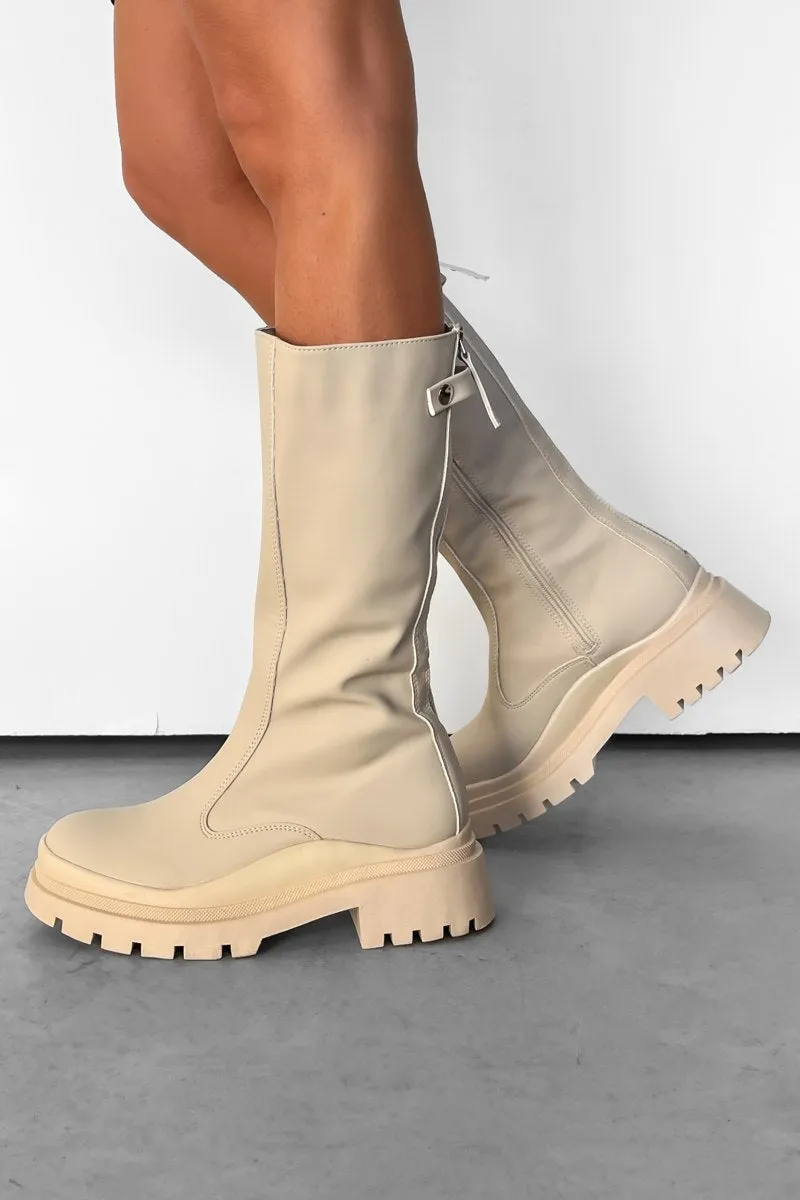 BETHAN Chunky Midi Boots - Cream
