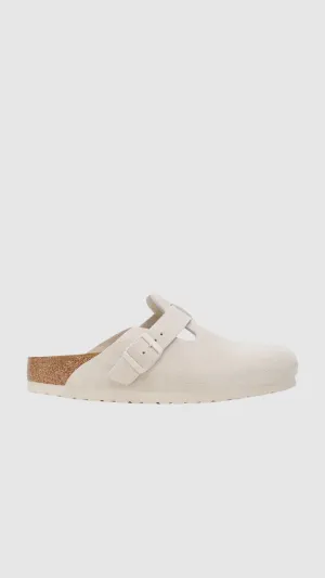 Birkenstock Boston SFB in Antique White Suede Narrow