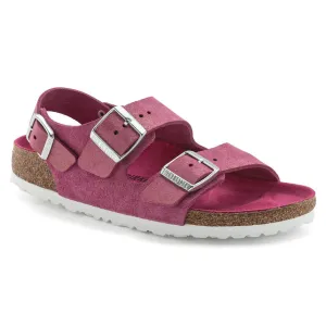 Birkenstock Unisex Milano Leather Suede Regular Fit Sandals Shimmering Fuchsia