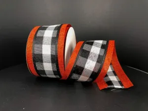 Black & White  Buffalo Check w/ Burnt Orange Border Wired Ribbon - 2.5" x 10yds