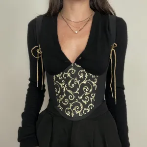 Black and Gold Underbust Corset V1