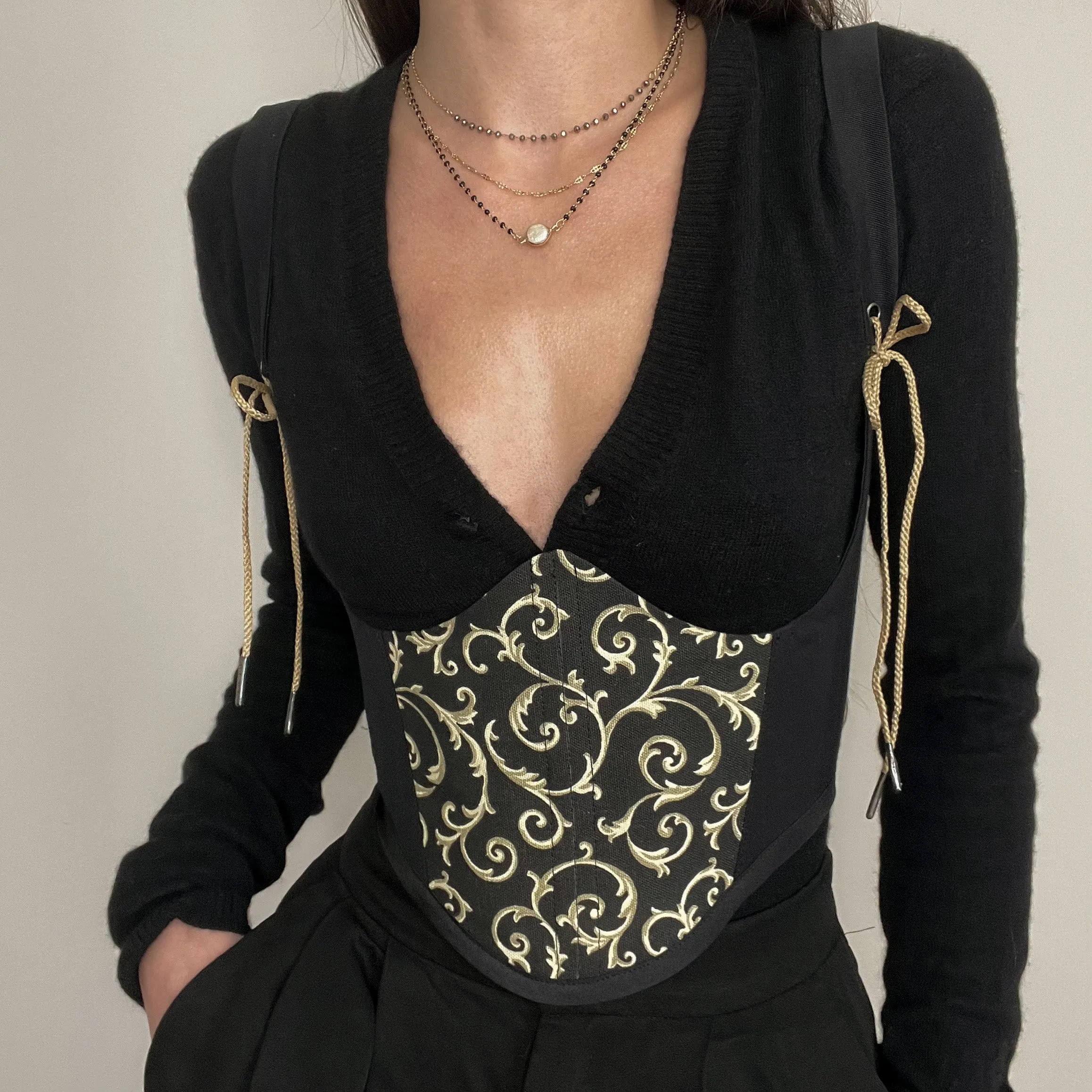 Black and Gold Underbust Corset V1