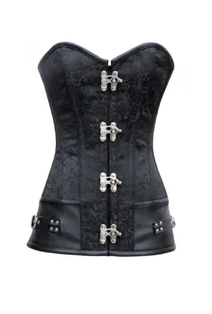 Black Black Brocade LONGLINE Overbust Plus Size Corset Waist Training Steampunk Costume