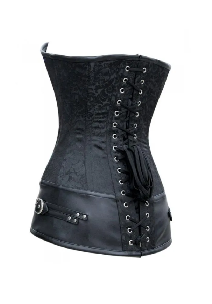 Black Black Brocade LONGLINE Overbust Plus Size Corset Waist Training Steampunk Costume