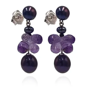 Black Freshwater Pearl & Amethyst 'Twinkling Light' Short Earrings