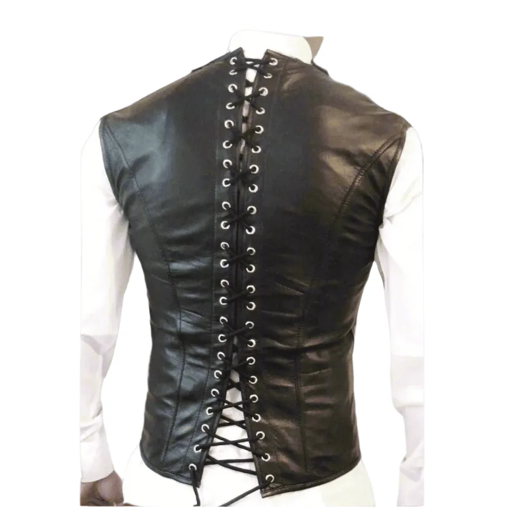 Black Leather Corset Vests for Men