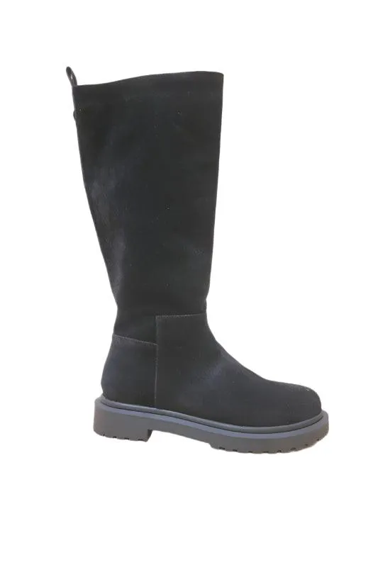 Black Low Platform Mid-Calf Boots