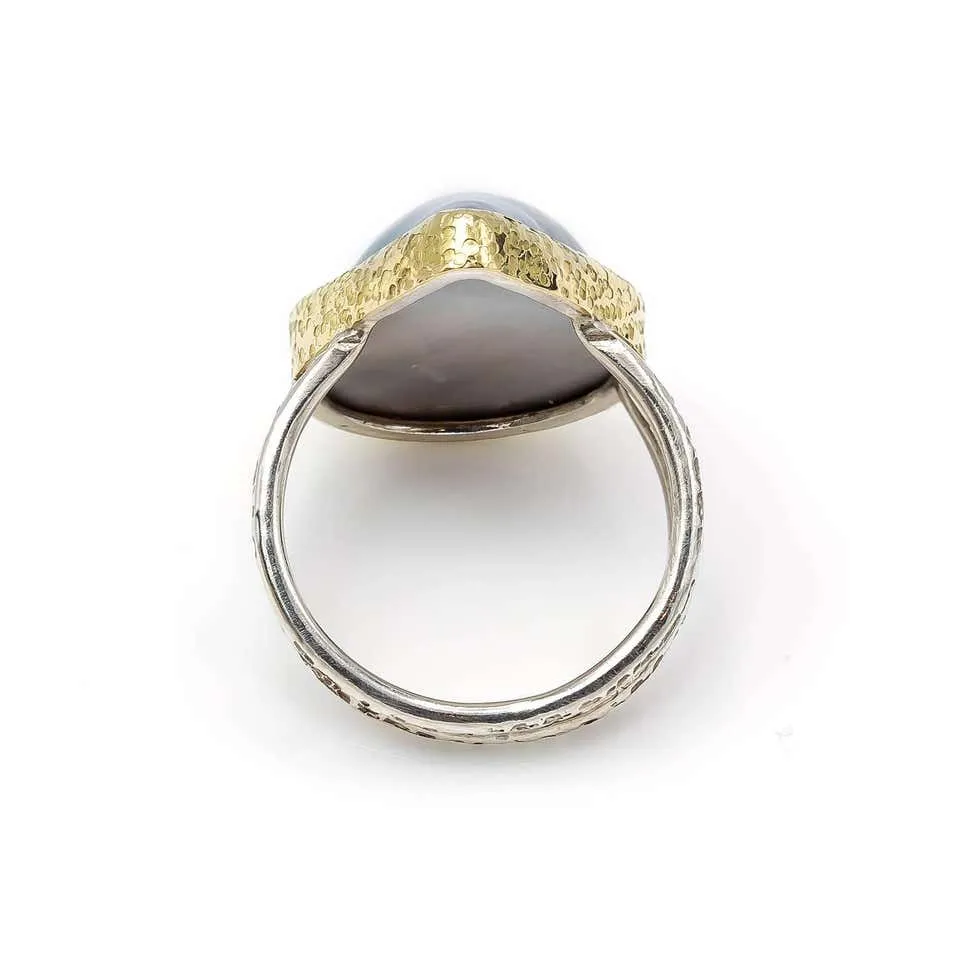 Black Mabe Peal Ring Tear Shaped in Gold and Sterling Silver