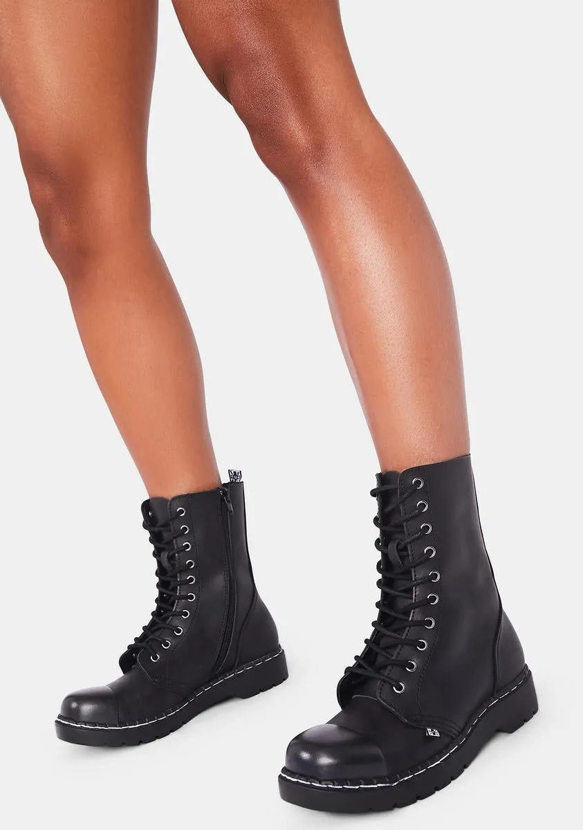Black Matte Steel Cap 10-Eye Boot