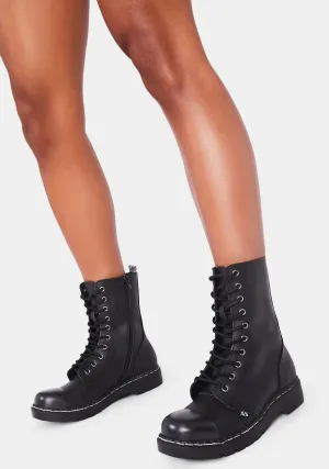 Black Matte Steel Cap 10-Eye Boot