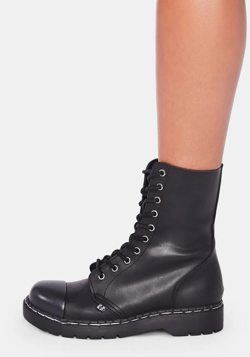 Black Matte Steel Cap 10-Eye Boot