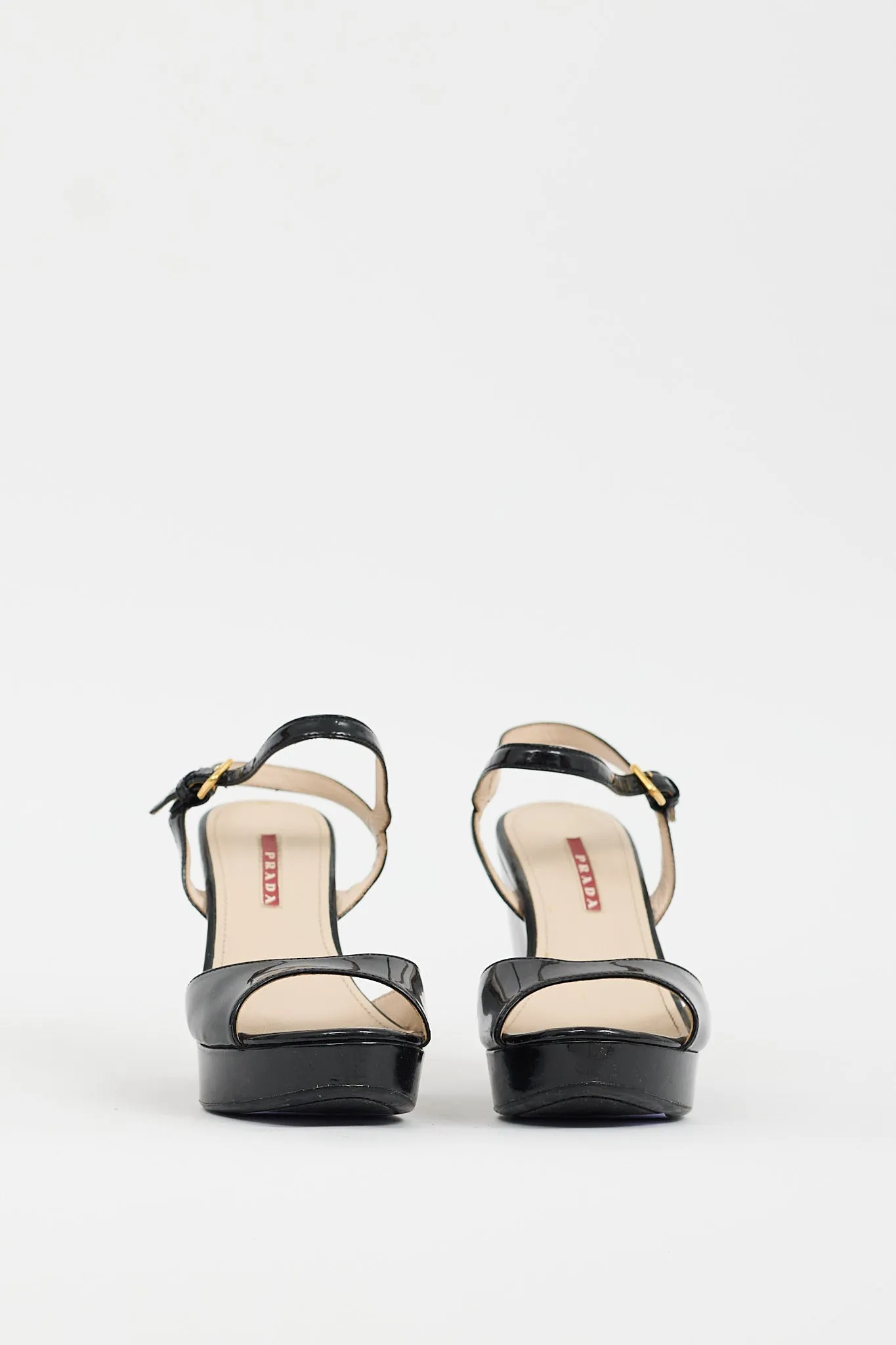 Black Patent Ankle Strap Wedge Heel