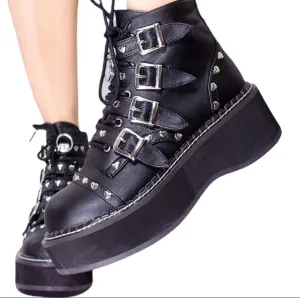 Black Patent Silver Hearts Platform Combat Boots