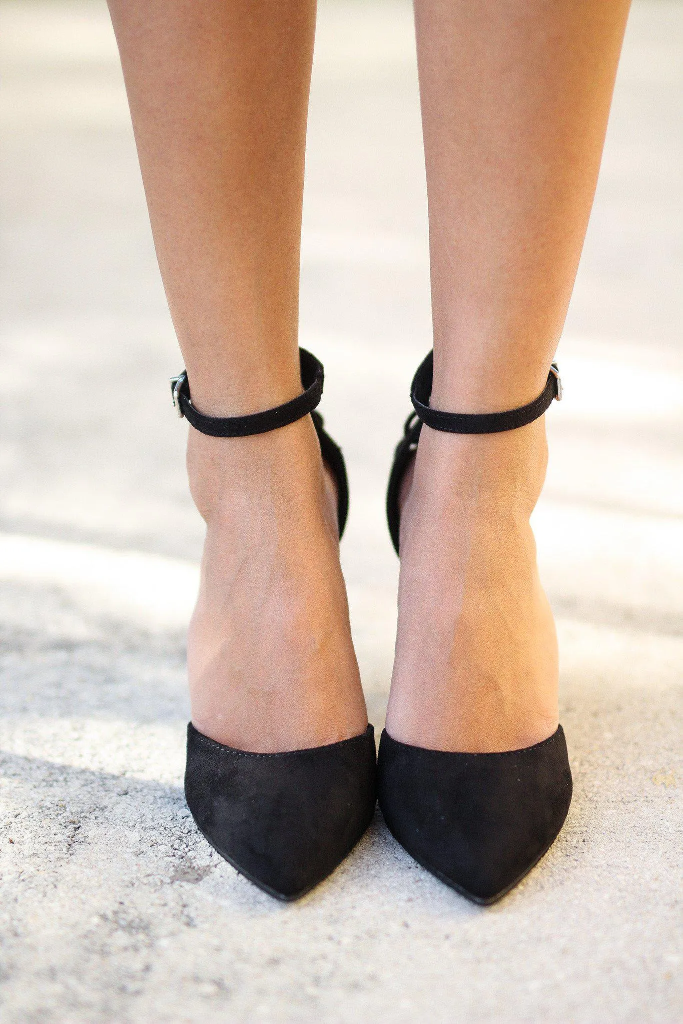 Black Pointed Toe Pump with Ankle Strap