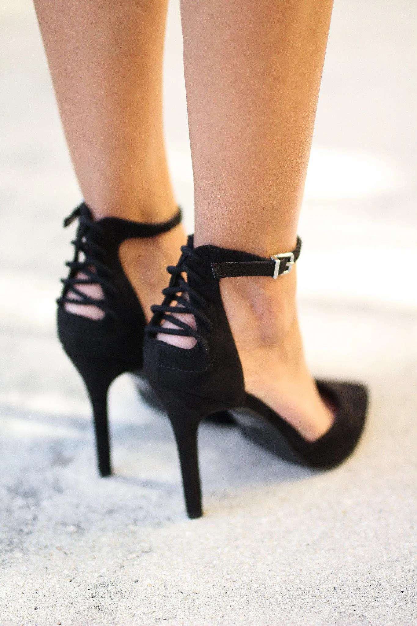 Black Pointed Toe Pump with Ankle Strap