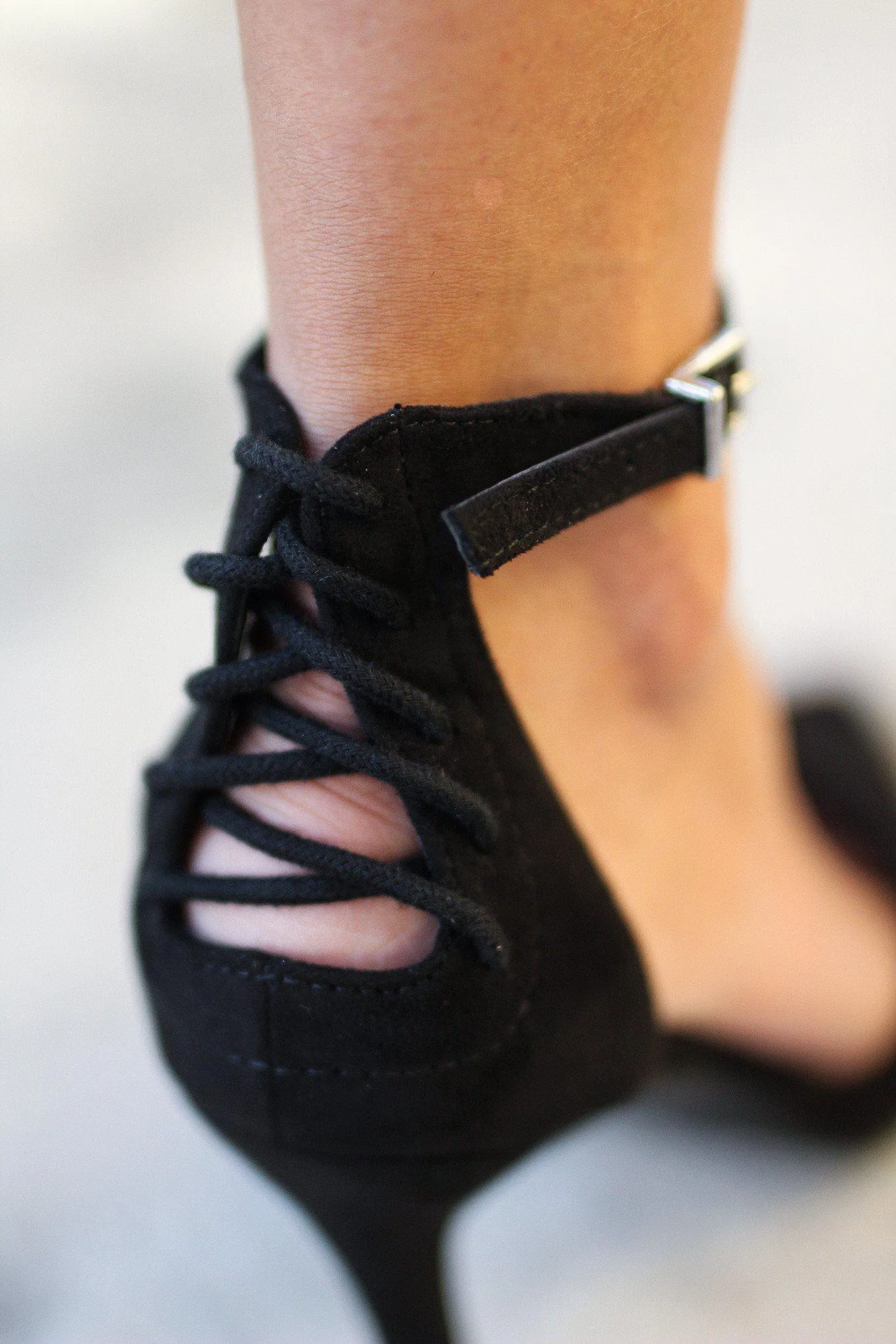 Black Pointed Toe Pump with Ankle Strap