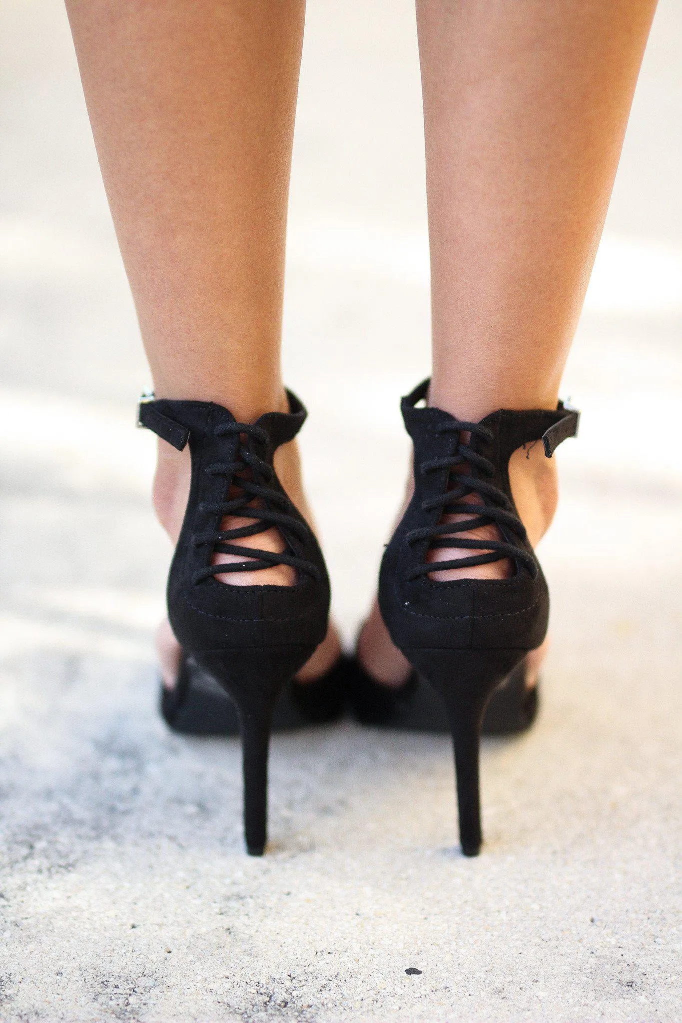 Black Pointed Toe Pump with Ankle Strap
