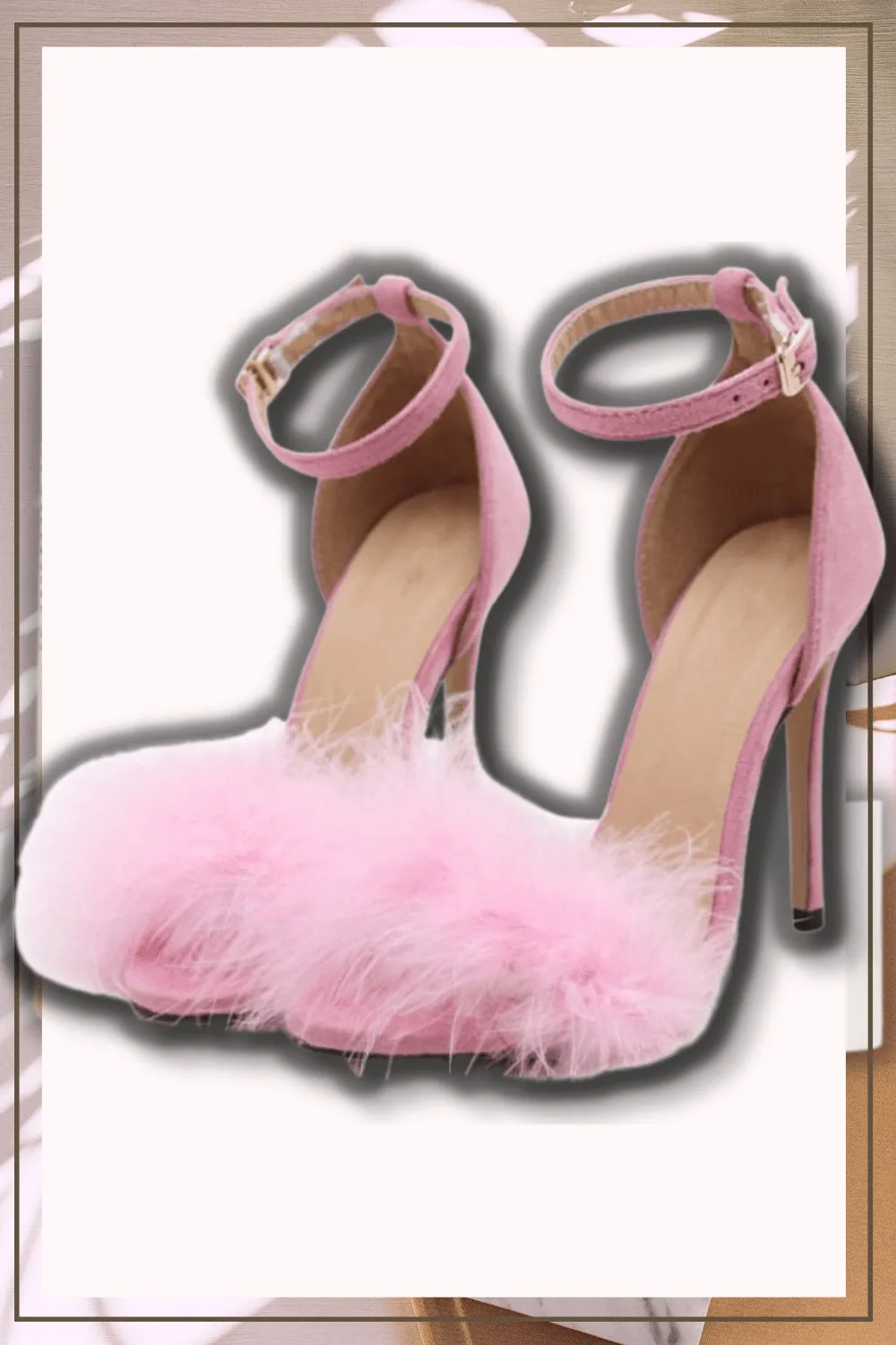 Black Stiletto High Heel Sandals With Fluffy Fur