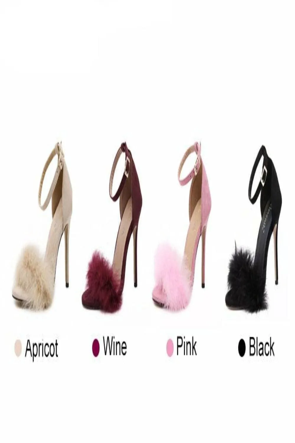 Black Stiletto High Heel Sandals With Fluffy Fur